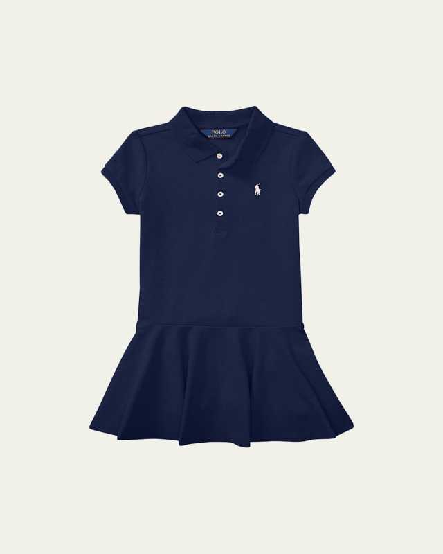 Girl's Short-Sleeve Knit Drop-Waist Polo Dress, Size 2-